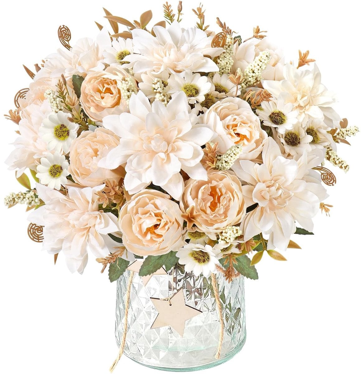 Dailygoods Kunstbloemen Boeket met Dahlia's, Rozen en Madeliefjes - Decoratie voor Binnen en Buiten