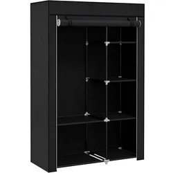 HOMCOM Kleiderschrank Stoffschrank mit 2 Kleiderstangen, 6 Fächern, Schwarz