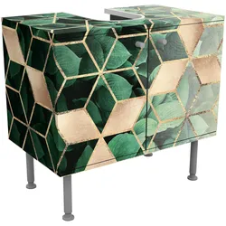 WASCHBECKENUNTERSCHRANK Grüne Blätter goldene Geometrie 60/55/35 cm