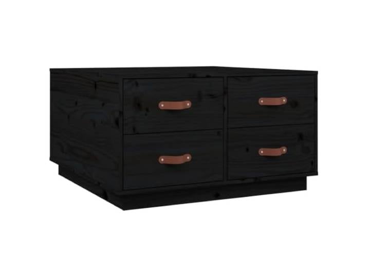 GHVBNMF Couchtisch Schwarz 80x80x45 cm Massivholz Kiefer mit 4 Schubladen Vielseitiger Wohnzimmertisch aus echtem Kiefernholz bietet praktischen Stauraum und passt stilvoll ins Eigenheim.