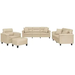 vidaXL, Sofa + Bettsofa, Sofagarnitur Kissen Sessel Sofa Couch 4-tlg. Creme Mikrofasergewebe (2-Sitzer, 3-Sitzer)