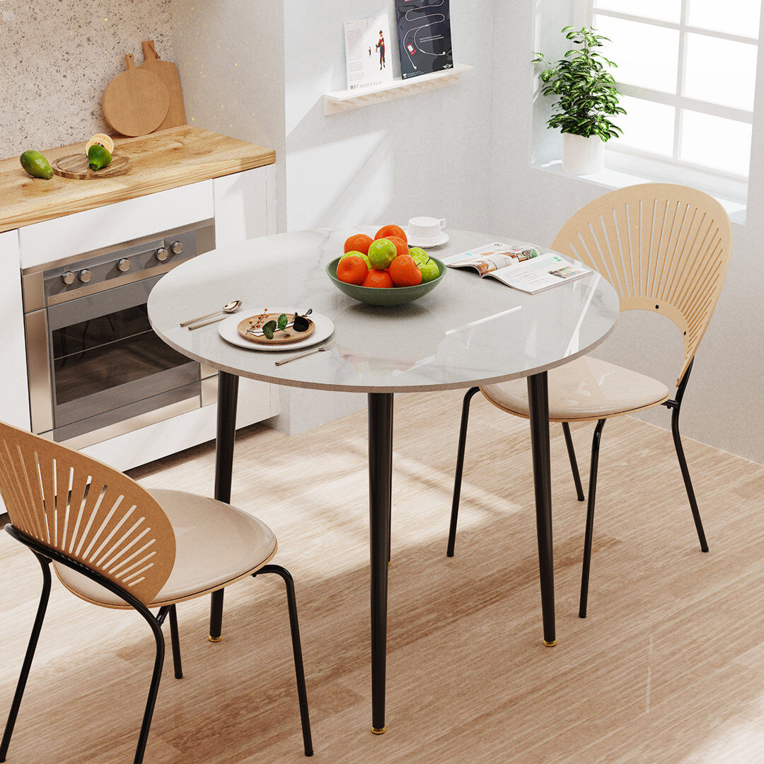 Metro Anglica Round Stone Top Dining Table with Iron Base White