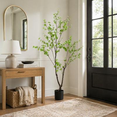 Porch & Den Evergreen 6ft Artificial Japanese Enkianthus Tree Indoor Lifelike Plant with Branches, Leaves & Black Nursery Pot
