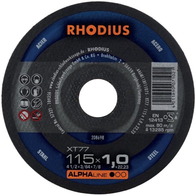 RHODIUS Disque de découpe XT77 115 x 1,0 mm droit (208698)