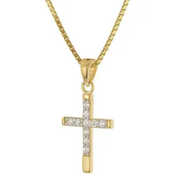 trendor 28596 Kreuz-Anhänger Gold 333 (8 K) mit vergoldeter Silber-Halskette, 42 cm