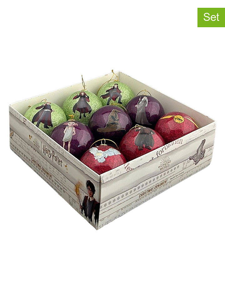 Christmas Inspirations 9er-Set: Christbaumkugeln "Characters" in Grün/ Lila/ Rot - Ø 7,5 cm - onesize