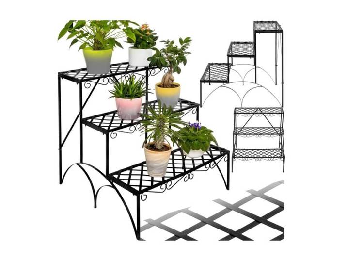 Étagère escalier droite Porte plante 3 niveaux métal Support pot de fleur Support plantes Interieur Porte plante 60 x 60 x 60cm