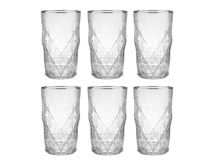 BUTLERS 6er Set Longdrinkgläser 460 ml Klarglas - UPSCALE Farbe Silber-Durchsichtig - Cocktailglas für Longdrinks & Softdrinks - Wasserglas für Saft & Eistee - Silberrand