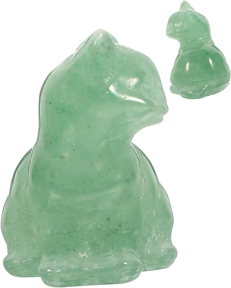 Mini Kat Beeldje Gelukskat Handgesneden Kristal Groen Hoogte: 3 cm