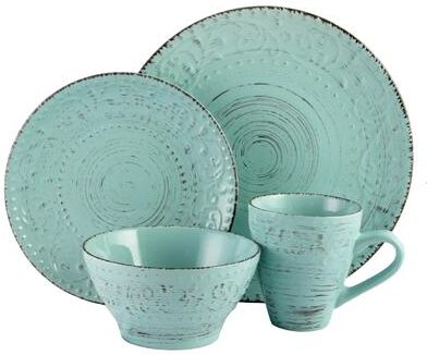 Elama Malibu Waves 16-Piece Dinnerware Set in Turquoise