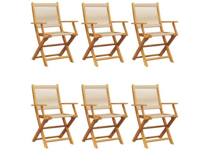 GHVBNMF Gartenstühle 6er Set Klappbar Beige Massivholz Akazie Platzsparende Sitzgruppe aus Echtholz mit Armlehnen für Terrasse, Balkon und Außenbereich. Tragsicher bis 110 kg.