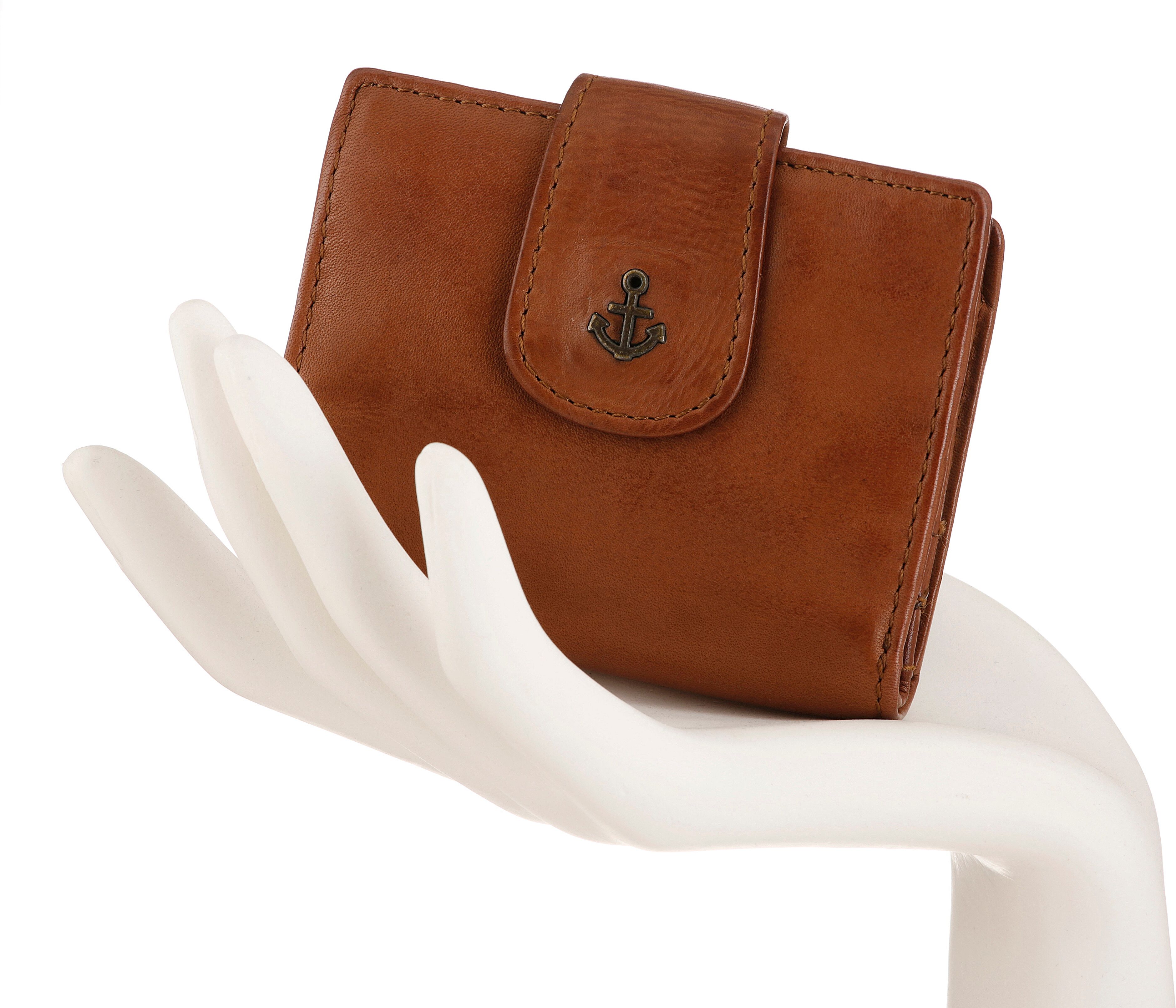 Geldbörse HARBOUR 2ND "Stella", Damen, braun (charming cognac), Rindsleder, washed, Kleinlederwaren Geldbörse, Unisex Portemonnaie, Geldbeutel mit Logoaufnäher charming cognac Einheitsgröße