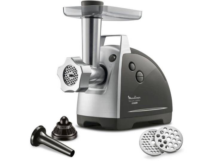 Moulinex Fleischwolf ME6868 Meat Mincer, 2200 W, 4 Zubehörteile inbegriffen, sicheres Reverse-System, schwarz/silber