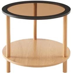 En.Casa, Couchtisch + Beistelltisch, Beistelltisch Latama mit Glasplatte Ø51x45 cm Natur/Schwarz/Bronzeglas (51 x 45 cm)