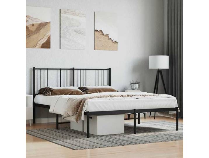Cadre métal noir 120x200 cm avec tête lit sans matelas cadre mi-double métallique sobre facile à assembler et déplacer