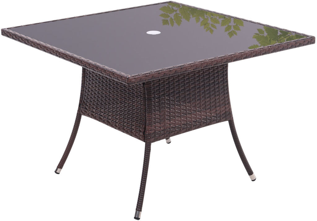 Marlow Home Co. Kingery Square Glass Outdoor with Umbrella Hole Dining Table - 105 cm W 105 cm D Brown