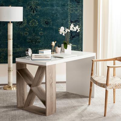 SAFAVIEH Carlene 14.2-Inch Storage Wood Lacquer Desk, White and Oak