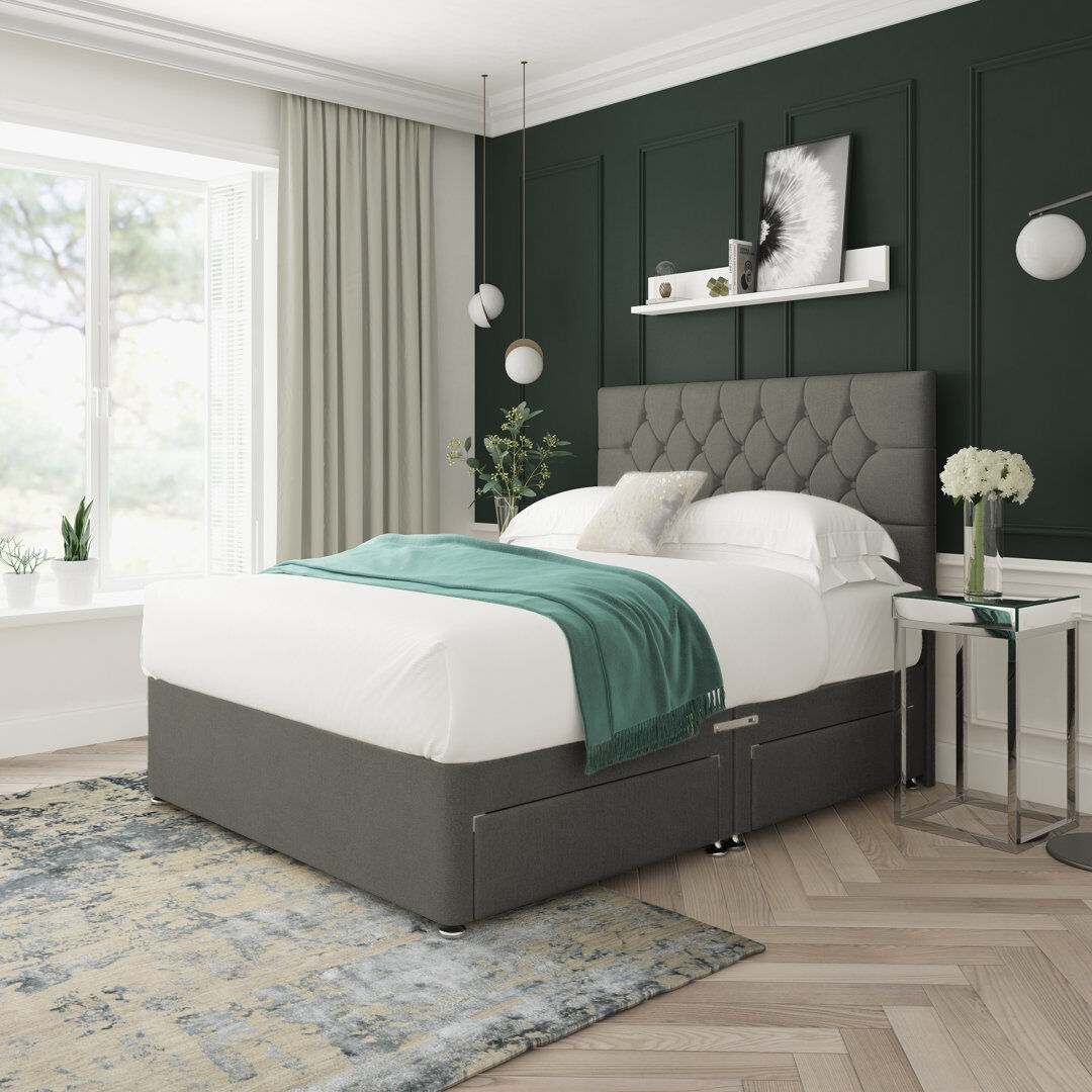 17 Stories Upholstered Divan Bed Pewter Single (3')