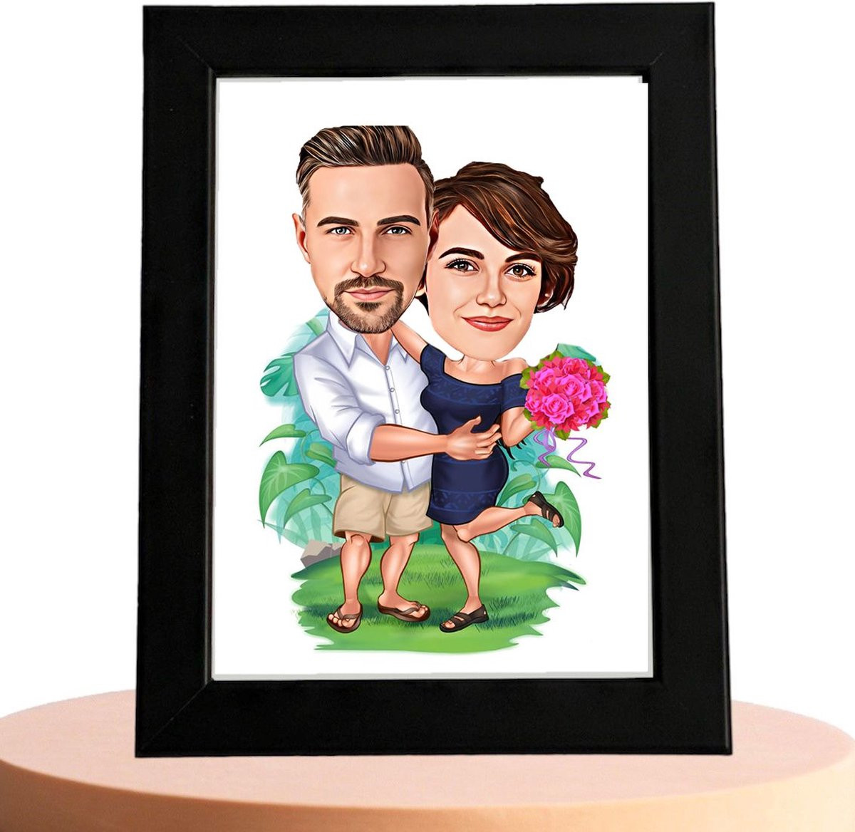 Gepersonaliseerde Liefde Karikatuur met Bloemen van TURNED Online