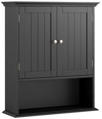 Costway Wall Mount Bathroom Cabinet Storage Organizer with Doors and Shelves-Black