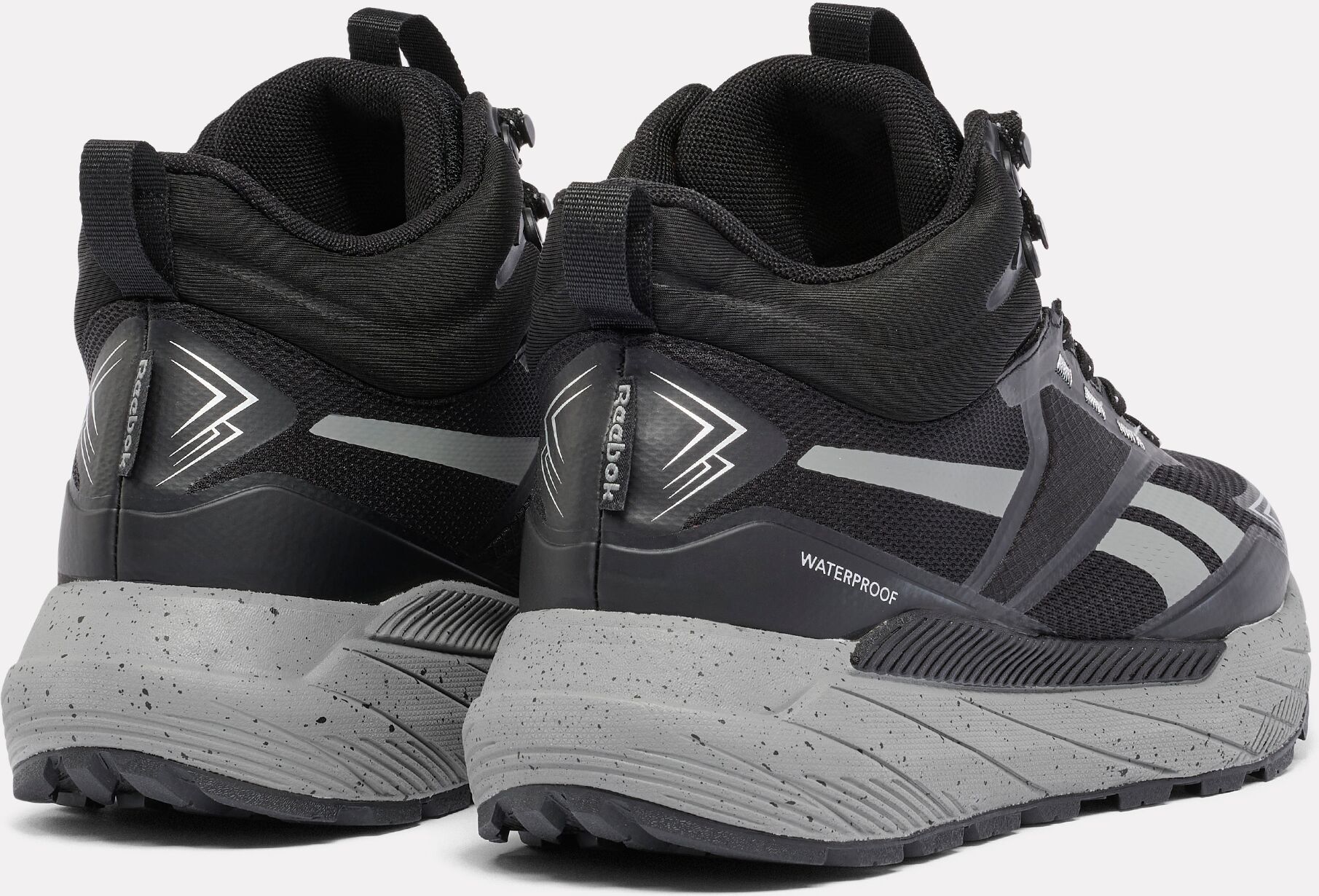Walkingschuh REEBOK "REEBOK BASE TRAIL MID", Herren, Gr. 42,5, schwarz-weiß (schwarz, grau 4), Synthetik, Textil, Schuhe Walkingschuh