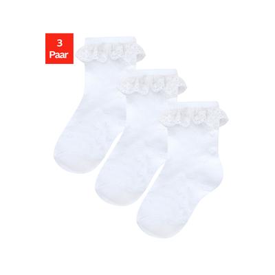 Socken H.I.S "Babysocken Ajour", Mädchen, Gr. 10-14, weiß (3x weiß), Baumwollmischung, elastisch, Socken Socken, mit feinem Ajour Strickmuster und kleiner Rüsche