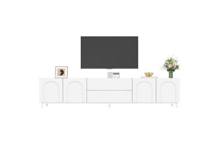 Welltin TV-Schrank TV-Schrank mit 4 Türen, 2 Schubladen, Bogenfront