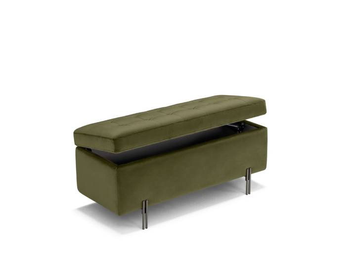 Banc rangement fabriqué en Italie matelassé en velours vert 110x45 cm