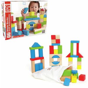 Hape Bausteine E0409, ab 1 Jahr, Bunte Holzbausteine, 50 Stück