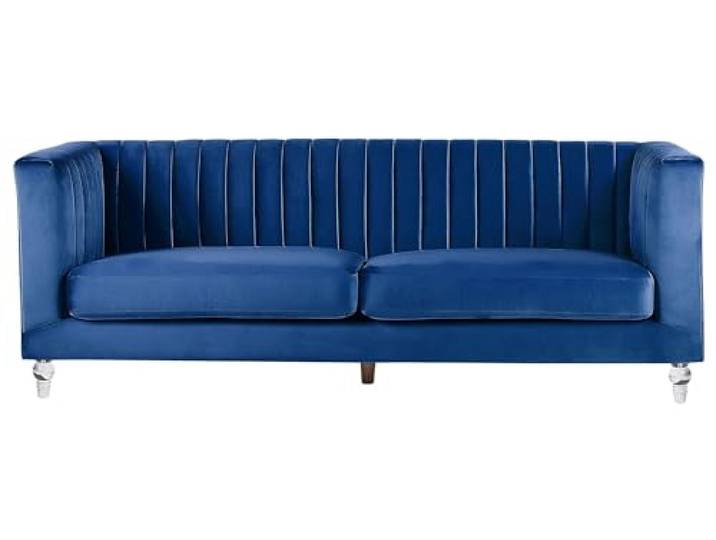 Beliani 3-Sitzer Sofa Samtstoff blau gesteppt mit Acryl-Beinen dicken Sitzkissen Arvika