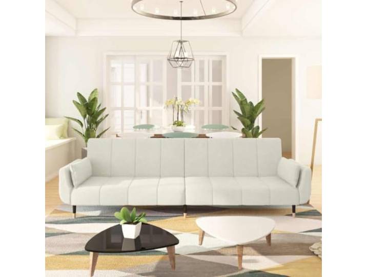 HEFZGDB Schlafsofa 2-Sitzer mit 2 Kissen Creme Samt – Verstellbare Rückenlehne und Metallbeine für Komfort und Stabilität, Umklappbares Möbelstück als Doppelbett mit weichem