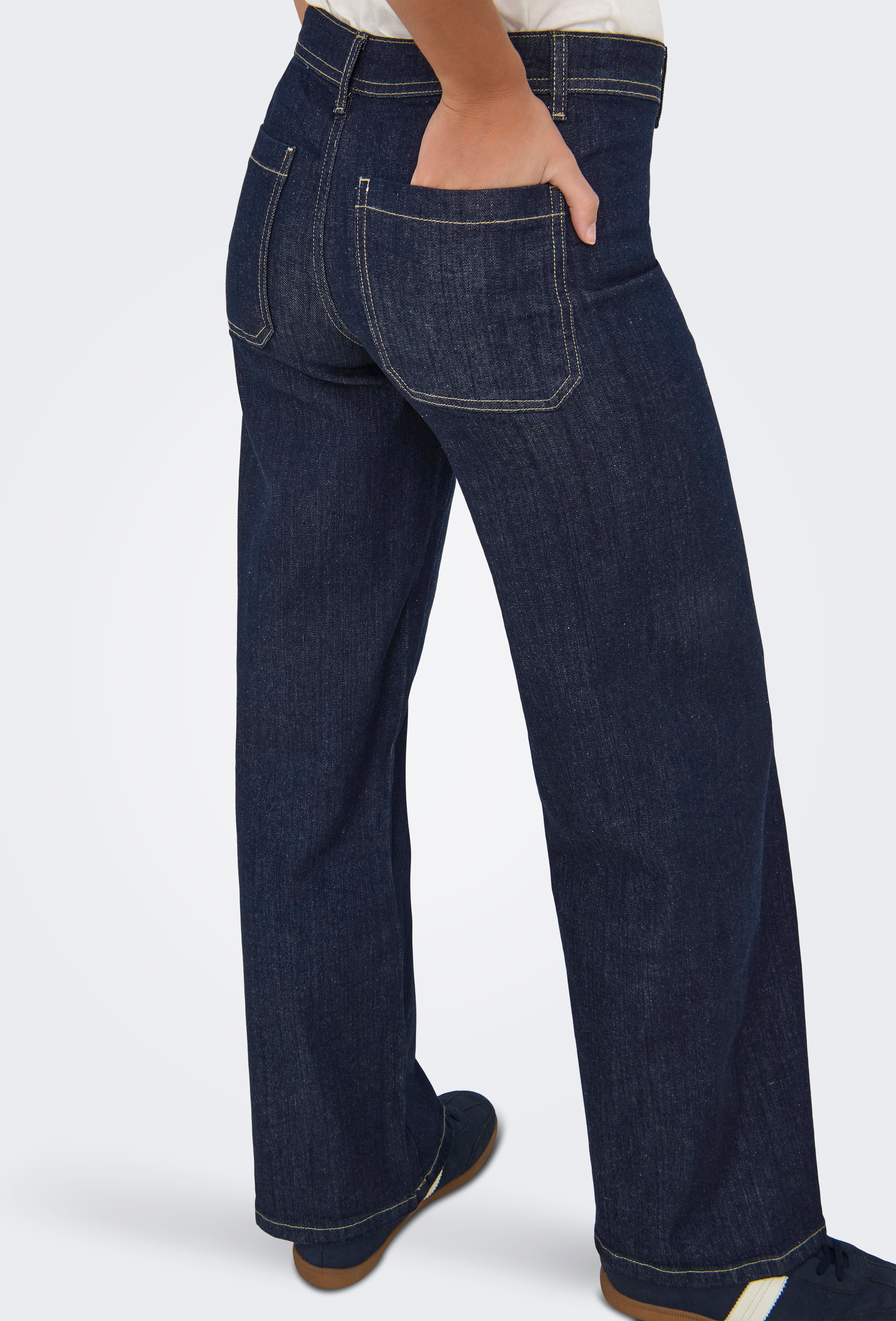Weite Jeans JDY "JDYVANESSA MIDWAIST WIDE JEANS DBD DENIM", Damen, Gr. XL (42), Länge 30, blau (dunkelblau denim), Denim/Jeans, Obermaterial: 98% Baumwolle, 2% Elasthan, unifarben, Jeans Weite Jeans dunkelblau denim XL (42), Länge 30