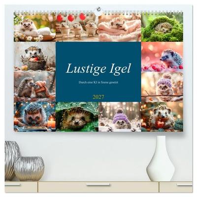 Lustige Igel (hochwertiger Premium Wandkalender 2027 DIN A2 quer), Kunstdruck in Hochglanz