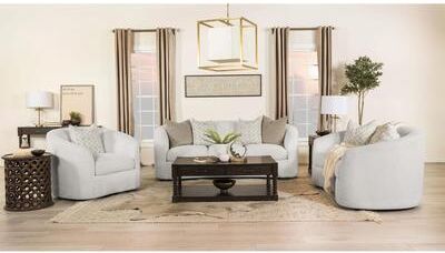 Coaster Rainn Boucle Upholstered Sloped Arm Sofa Set Latte