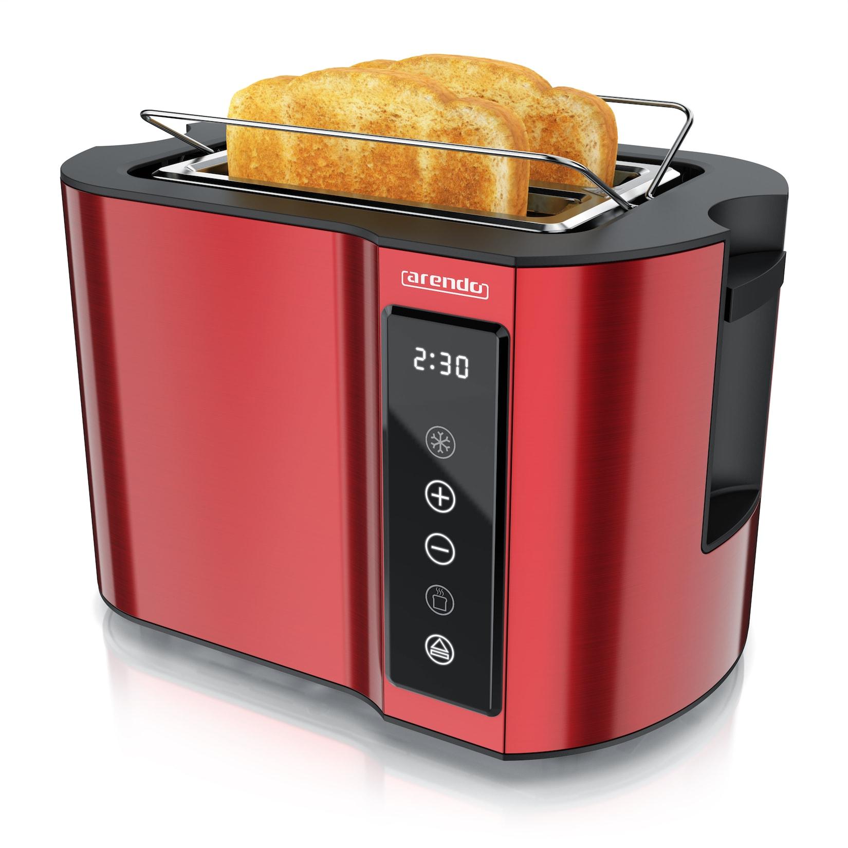 Arendo Toaster Wärmeisoliertes Doppelwandgehäuse, Display mit Restzeitanzeige, 2 kurze Schlitze, für 2 Scheiben, 800 W, Touchpanel, Brötchenaufsatz