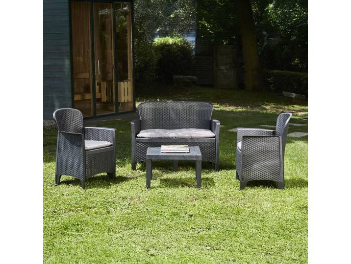 Alesandro - Salon de jardin\, Noir Anthracite\, 4 Places Italy