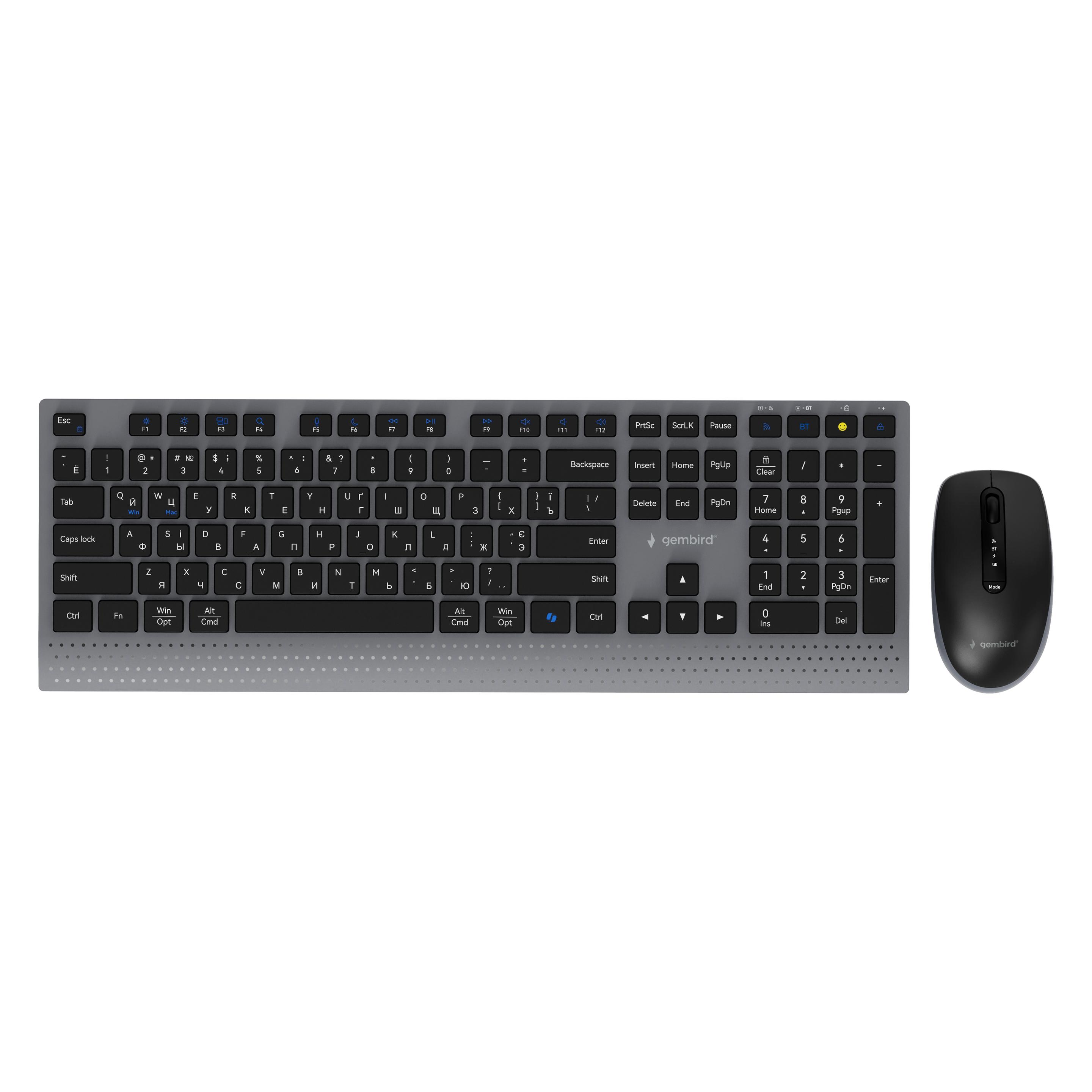 Gembird Bezprzewodowy Zestaw Klawiatury + Mysz Dual Mode 2.4 Ghz + Bt Slim Układ Ru Kolor Czarny (US, Kabellos) (KBS-WPS-02-CYRL)