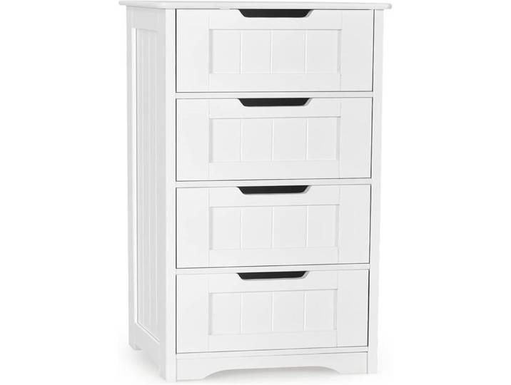 GOPLUS Armoire de Salle de Bain avec 4 Tiroirs 30x30x82CM-Armoire de Rangement sur Pieds de Style Nordique Blanc