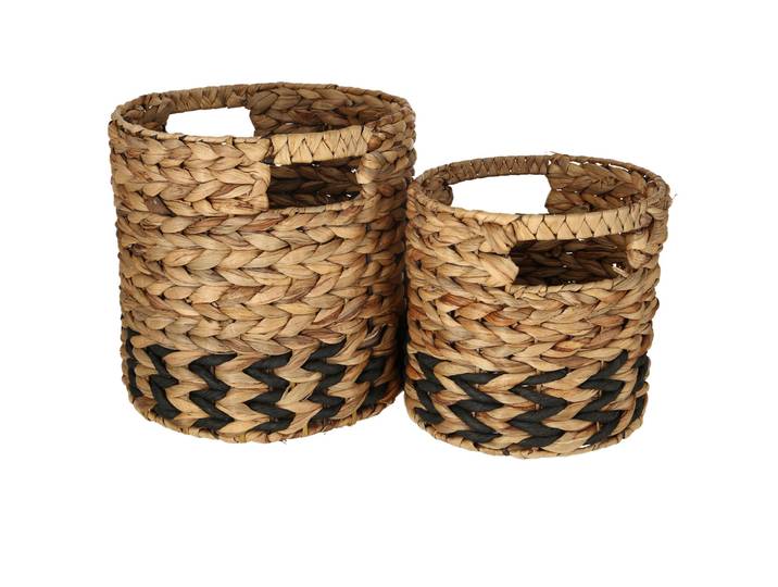 2er-Set Natur Körbe aus Gras-Geflecht, Korb Übertöpfe braun, schwarz