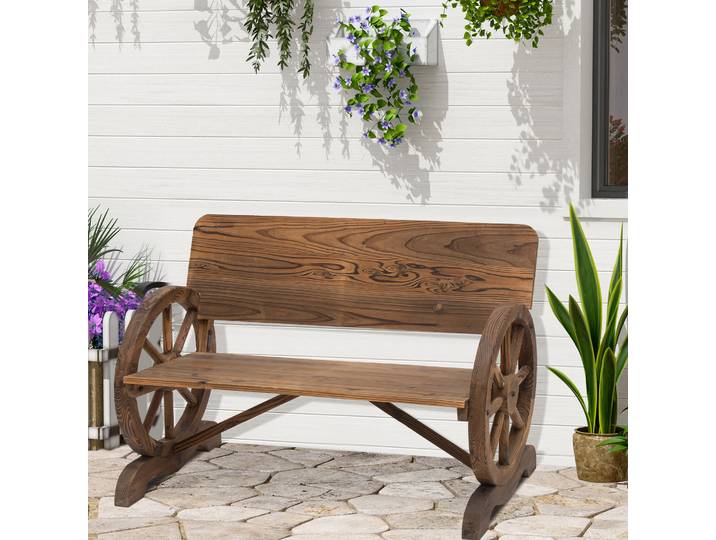 Outsunny Banc Jardin 3 Places Bois Sapin Roues Design