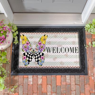 Evergreen "Courtly Check Butterfly Embossed Door Mat - 30"" x 18"""
