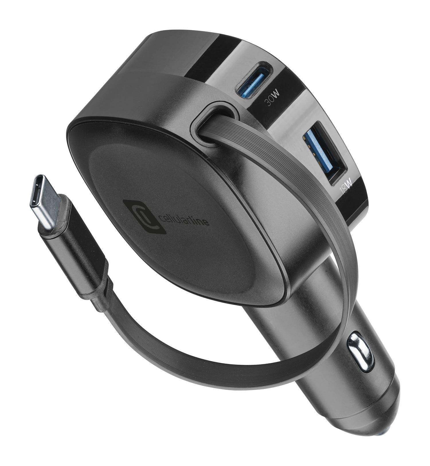 Cellular Line Retractable Car Charger CBRROLL2USB60WK