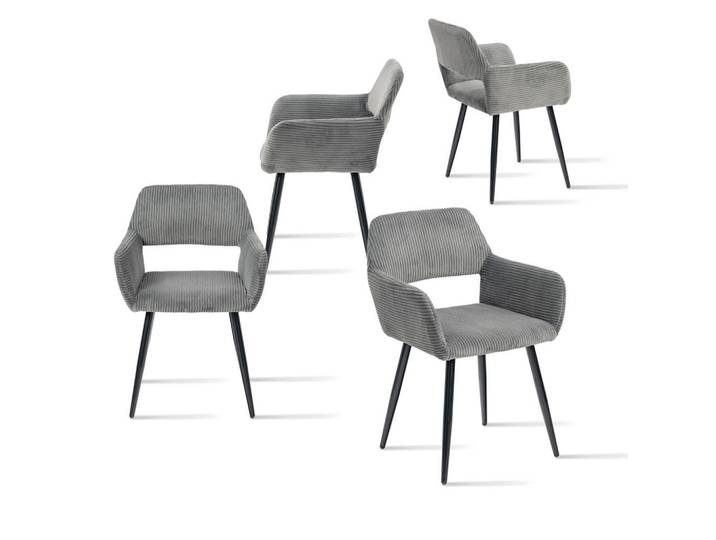 Meubles Cosy Esszimmerstühle 4er-Set, gepolstert, Cordbezug, Metallbeine, Grau, 56x78x56 cm, Esszimmer, Stühle