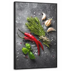 LEINWAND Bilder mit Rahmen - Pfeffer - Kräuter - Gewürze - Beton - 90x140