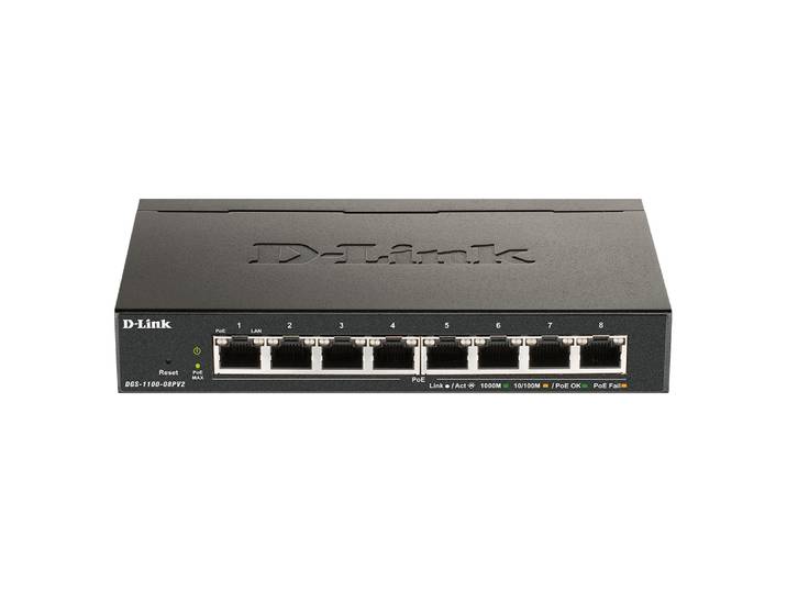 D-Link DGS-1100-08PV2, Géré, L2/L3, Gigabit Ethernet (10/100/1000), Full duplex, Connexion Ethernet, supportant l'alimentation via ce port (PoE)