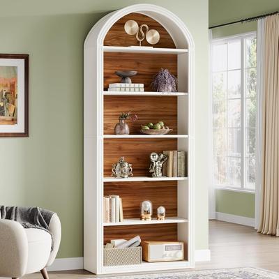 Tribesigns 8-Tier Tall Bookshelf Wooden Arched Bookcase