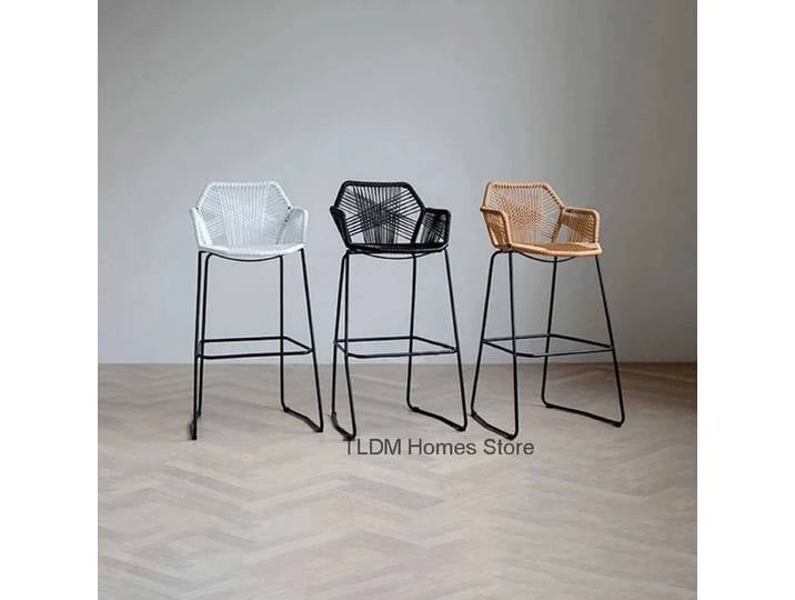 Chaise de bar nordique en rotin, tabouret créatif en rotin, fauteuil à dossier, chaise de balcon extérieure, tabouret de bar moderne minimaliste en fer Jj
