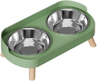 Inspire Curations ElevaPaws Stainless Steel Raised Dual Pet Bowl green