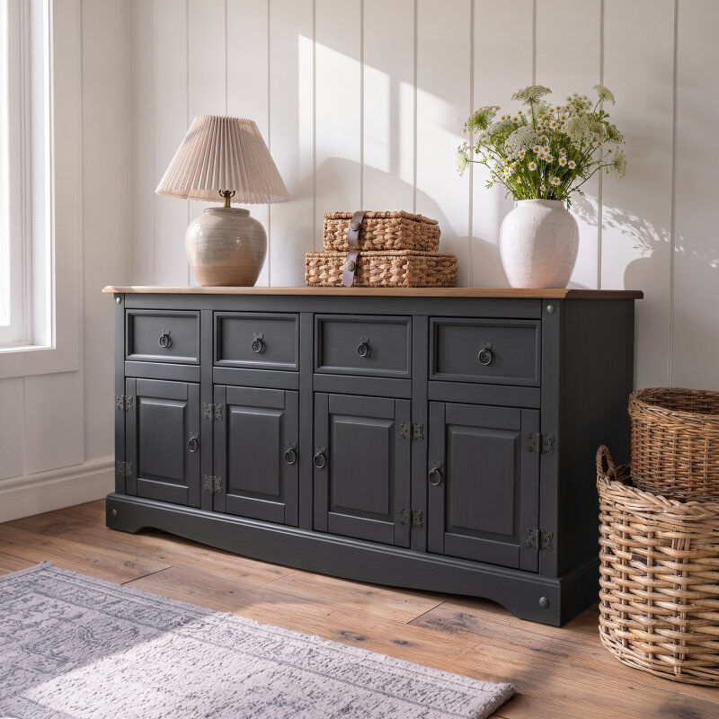 Brambly Cottage 164 cm W Pine Solid Wood Sideboard Black 76cm H X 164cm W X 40cm D