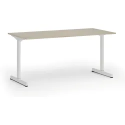 Bürotisch PRIMO BETA, 160x80 cm, weißes Metallgestell, Eiche natur
